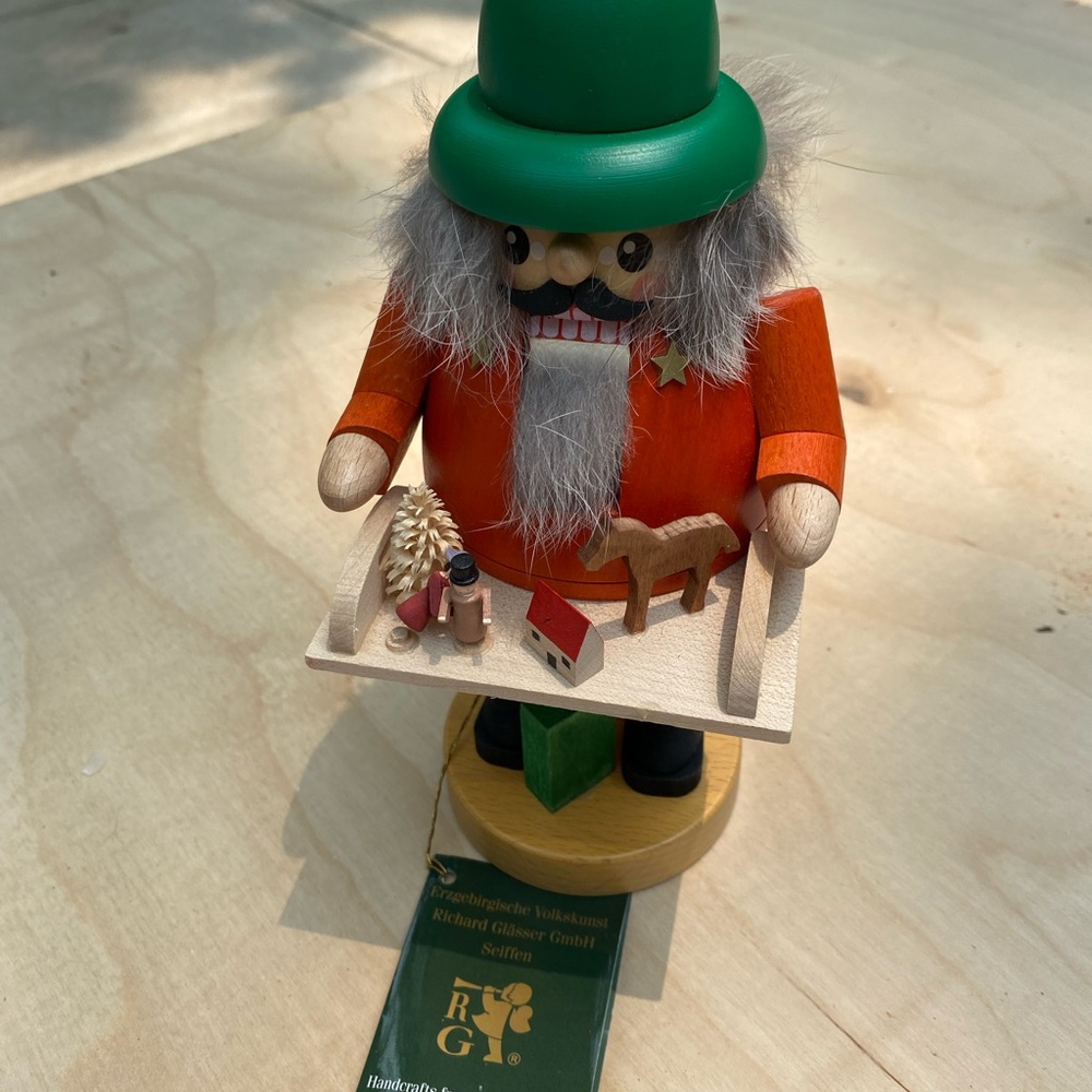 Handcrafted Nutcracker with Green Hat and Orange Coat
